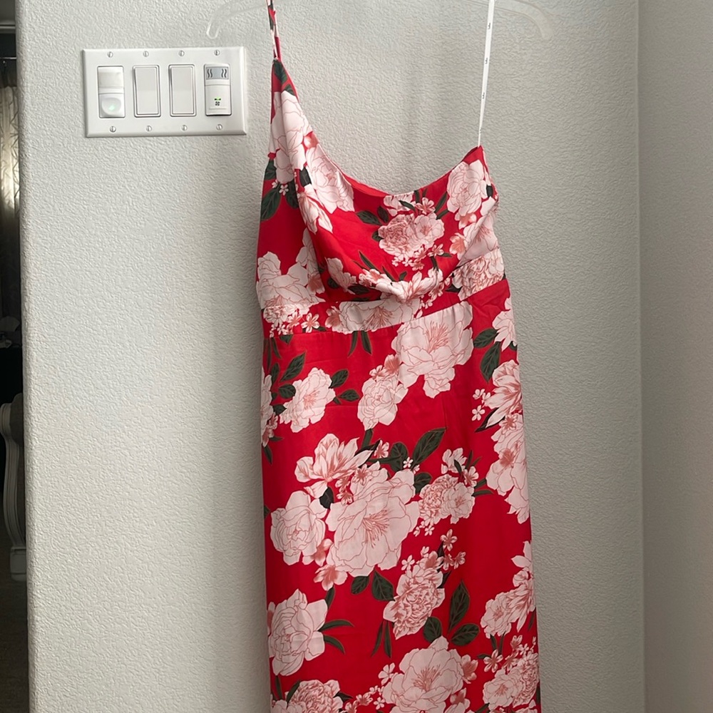 Floral red dress one shoulder